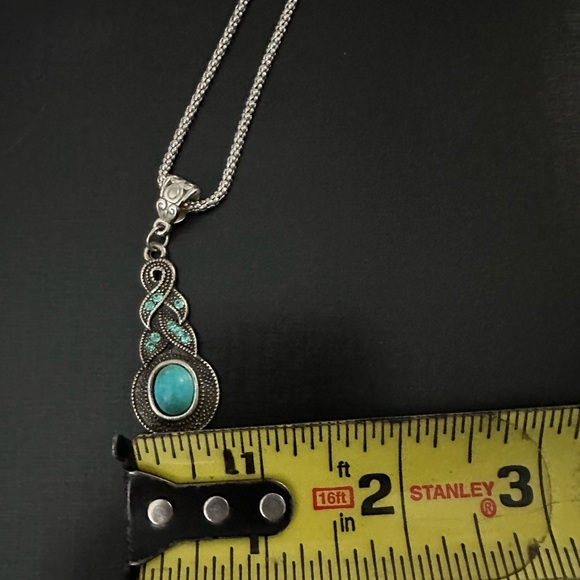 Silver Color Turquoise Blue Rhinestone Necklace & Earrings Set - Picture 6 of 8